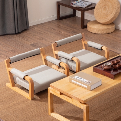 Tatami chair solid wood bay window armrest back chair Japanese removable and washable table and chair single legless chair and room chair