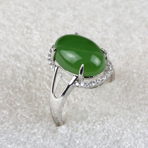  Xinjiang Hetian jade jasper ring s925 silver inlaid jade ring ring ring