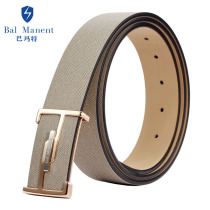 Fashion stainless steel smooth buckle belt mens cowhide leather business belt Light color pants send boyfriend