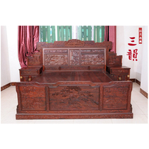 Mahogany classical furniture Chinese antique double bed Laos red rosewood carved high and low bed