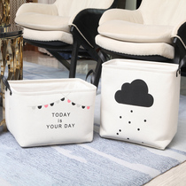 Nordic fabric canvas foldable cartoon large padded cotton and linen storage box childrens toy box clothes finishing basket