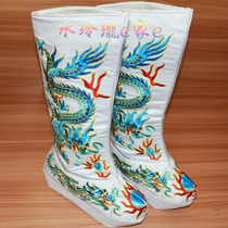 Multicolored silver-white official boots Snow-white dragon boots Opera stage supplies Wu Sheng Zhao Yun embroidered dragon boots