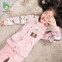 Girl Coral Velvet Pajamas Set 2021 Spring and Autumn Children Children Girls Home Clothes Flannel Plus Velvet Thickening