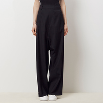Margeila thin wool wide leg suit pants front and back whole piece cut asymmetrical high waist trousers women