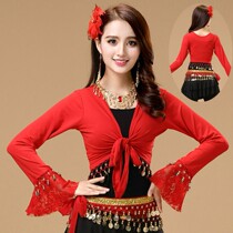 Square dance costume new autumn and winter dance performance lace long sleeve belly dance middle-aged long sleeve top shawl