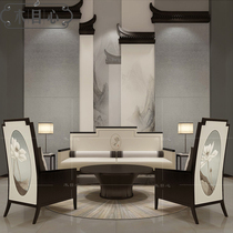  New Chinese fabric sofa combination Hotel clubhouse model tenant hall Solid wood removable and washable leisure sofa furniture