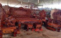 Myanmar rosewood big fruit rosewood mahogany living room Kowloon eight horse multi-person carved Dragon Hotel villa sofa