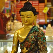 Tibetan Buddhism Nepal handmade silk semi-gilded turquoise Buddha statue turquoise medicine Buddha statue