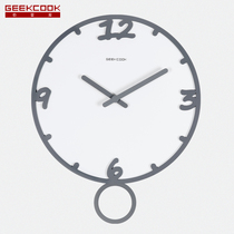 geekcook Simple modern wooden silent Quartz clock watch Bedroom hanging watch Swing creative wall clock decorative clock