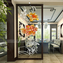 Art glass simple factory direct screen glass shoe cabinet porch living room transparent glass wall frosted peony Peony