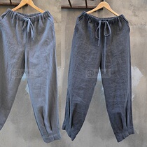 Chinese original Chinese style linen cotton casual pants straight tube elastic drawstring meditation pants mens pants tea Clothing Spring and Autumn New