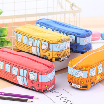 Creative primary and secondary school students pen bag Mens childrens cartoon bus car stationery bag large-capacity pen box pencil box Canvas simple ins tide girl literature and art primary and junior high school girls large-capacity girls