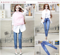 M-201501-71] Blue curled jeans FR momomoko OB 6 cents doll