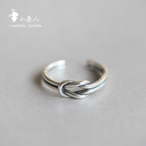 S925 sterling silver double thread knot concentric knots do old ring simple Joker day Korean ring opening hypoallergenic female