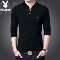 Playboy long-sleeved t-shirt mens solid color middle-aged stand-up collar bottoming shirt spring and autumn casual thin T-shirt 2022 new