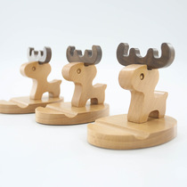 Wooden mobile phone bracket cartoon deer solid wood bracket simple creative multifunctional universal mobile phone holder custom logo