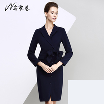 Black lane autumn long-sleeved professional womens clothing ol fashion temperament frock bow V-neck slim professional dress