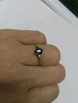 vintage antique French 19th century with natural large sapphire set diamond silver ring