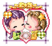 Cross stitch electronic drawings 5330 little couple 28 pillow figure 59W * 52H19 color PAT source file