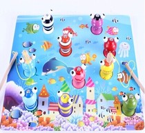 Kitten stereo fishing 1-2-3-4 years old children male and female baby puzzle magnetic wooden set childrens toys