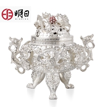 Tomorrow sterling silver incense burner Jiulong incense burner traditional handmade silverware ornaments Buddhist home gifts