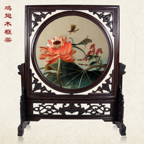 Cantonese embroidered lotus Lotus and beauty on behalf of friendship Pure hand embroidery finished living room painting decorative painting Wufu frame