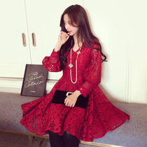 Large size womens 2021 spring new lace thin base shirt 200 Jin fat sister Foreign Air Age dress