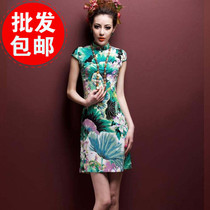 2021 New Vintage short fashion modified stretch flax cheongsam banquet gown dress annual cheongsam dress
