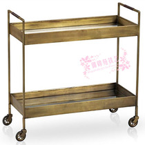 C006 Golden dining car wrought iron bar restaurant Retro 2-layer metal baking car household wine glass tuiche