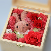 Christmas gift Moss bear little rabbit Everlasting Flower Flower Flower rose wooden box