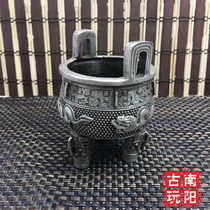 Seiko antique white copper silver-plated copper incense burner pure copper three-legged double ear incense burner Daqing Imperial Panlong Buddha ornaments