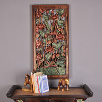 Southeast Asian crafts Solid Wood Hollow hollow painted Lotus wood carving board Thai home decoration wall wall hanging