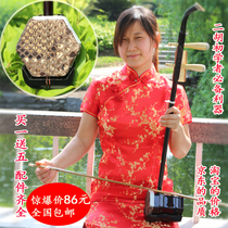 Beginner imitation mahogany hexagon Erhu musical instrument Nylon bow national musical instrument monopoly send four accessories