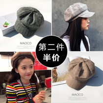 Beret female spring and summer new Korean painter hat grid sunscreen art octagonal hat newsboy hat Street hat tide hat retro