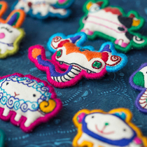 Wangs hand creates zodiac animal sign hand embroidered brooch pin original cartoon creative vintage cute cloth art woman