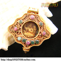 Nepalese handicrafts 925 silver gilt Manjushri Bodhisattva Buddha Statue Ga Wu Box pendant Pendant amulet