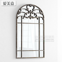 European living room decorative mirror model room antique silver porch mirror American Villa window-shaped decorative mirror custom-made