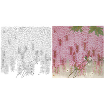  Gongbi painting white sketch manuscript Wisteria beginner white paper print draft Doufang 66*66 with color picture Zhou Yansheng 364T