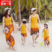 Summer clothing parent-child clothing net red Thai family men and women seaside vacation beach pants Vest suit Western style short-sleeved T-shirt
