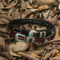 Play Turquoise Inlay American Three Piece Set Western Needle Buckle Belt Men's Leather Casual Belt