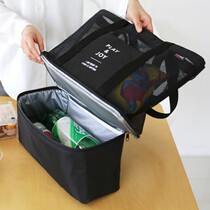 Korean double picnics hand shoulder insulation bag for men and women Universal beach grid storage bag 5113
