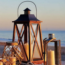 Make Old Wood Iron Art Windproof Lantern Wax Candle Holder Pendulum glass Horse lamp Home Soft Courtyard Furnishing