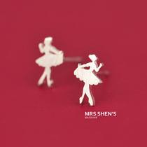 925 pure silver jumping ballet The little girl Christmas with sweet and beautiful drawing Mini earnail female anti-allergy