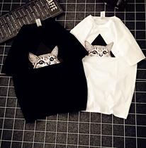  Hong Kong trendy brand summer clothes BF style handsome triangle cool cat men and women couples loose super fire short-sleeved T-shirt girlfriends