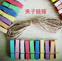 Color raw wood color 10 clips with pattern wood paper photo frame clip hemp rope storage clip groceries