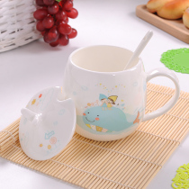 Cartoon super cute cute girl Cup ceramic cup with lid spoon childrens bone china cup milk coffee mug female