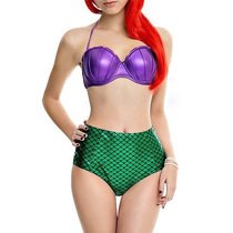 New high-waisted spa bathing suit steel bracket gathered bikini shell bag thin high-waisted mermaid scale swimsuit