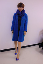 Ancient retro - blue foreign trade isolated goods - Europe and America simple big - plate street to take wool - hair coat coat