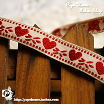 REDWORK ~ Red love embroidery ribbon handmade diy accessories lace packing belt clothing decoration accessories