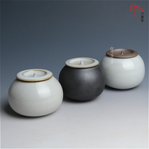 Pure Handmade Ru Kiln Coarse Pottery Small Tea Warehouse Decanter Tea Leaf tea leaf pot Puer tea with rock clay pottery Chinese style tea Taoiseware